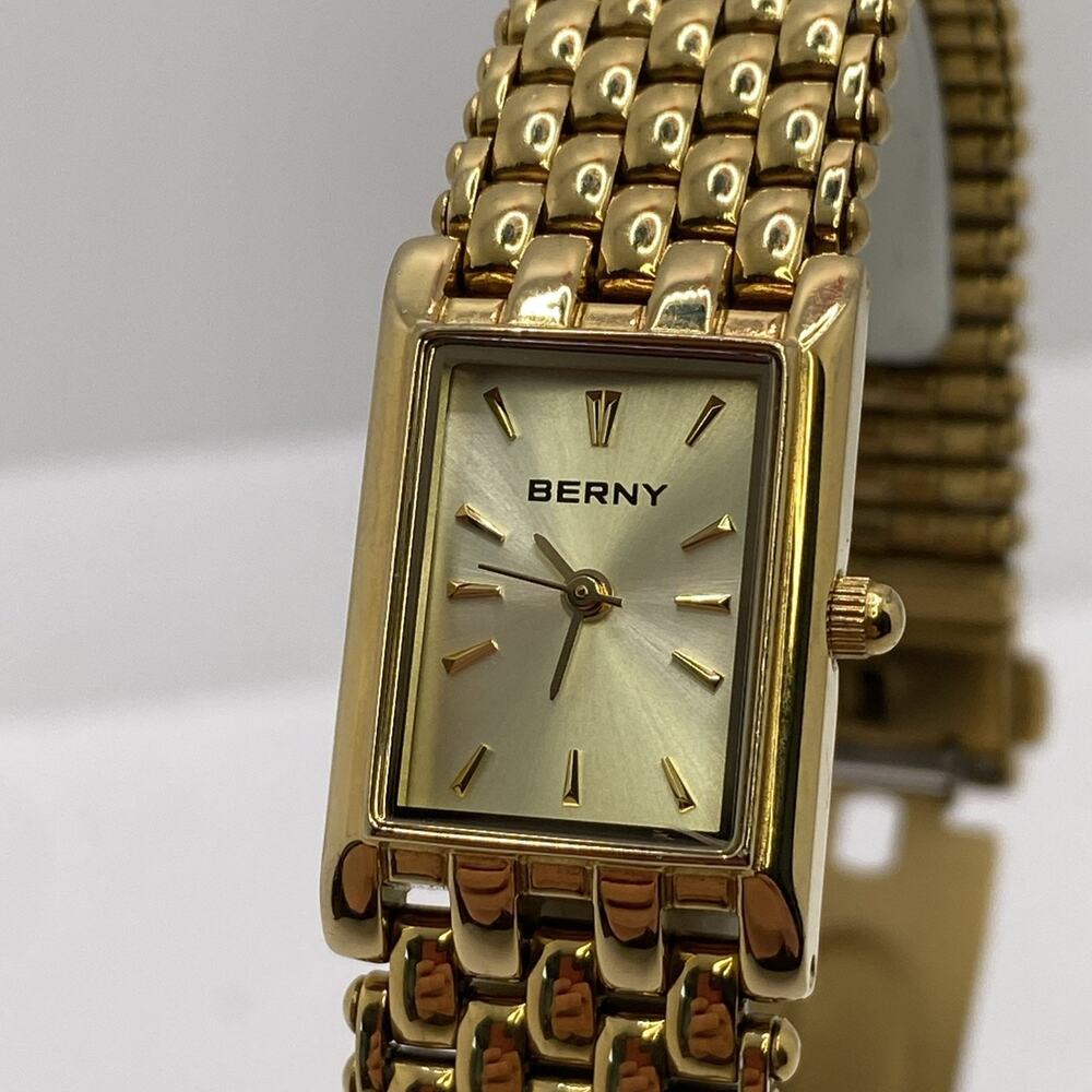 Berny Gold Tone Luxury Tank Watch Works New Battery